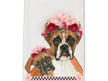 Selling: Kitchen Dish Towel Boxer Dog Floral Pet Gift