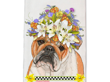 Selling: Bulldog Floral Kitchen Dish Towel Pet Gift