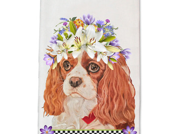 Selling: Cavalier King Charles Dog Floral Kitchen Dish Towel Pet Gift