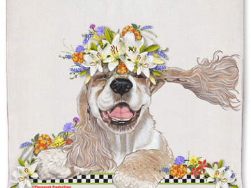 Selling: Cocker Spaniel Dog Floral Kitchen Dish Towel Pet Gift
