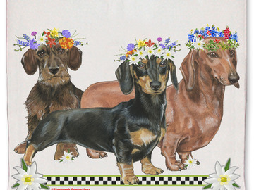 Selling: Dachshund Doxie Dog Floral Kitchen Dish Towel Pet Gift