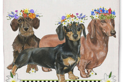Selling: Dachshund Doxie Dog Floral Kitchen Dish Towel Pet Gift