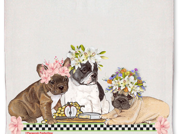 Selling: French Bulldog Dog Floral Kitchen Dish Towel Pet Gift