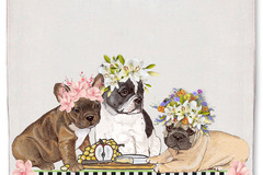 Selling: French Bulldog Dog Floral Kitchen Dish Towel Pet Gift