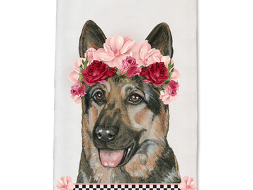 Selling: German Shepherd Dog Floral Kitchen Dish Towel Pet Gift