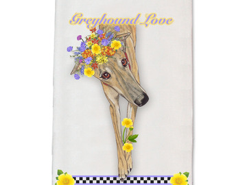 Selling: Greyhound Brindle Greyhound Floral Kitchen Dish Towel Pet Gift