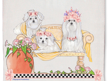 Selling: Maltese Dog Floral Kitchen Dish Towel Pet Gift