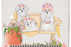 Selling: Maltese Dog Floral Kitchen Dish Towel Pet Gift