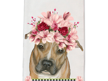 Selling: Pit Bull Tan Pit Dog Floral Kitchen Dish Towel Pet Gift