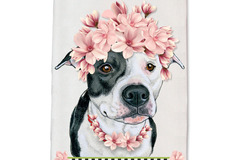Selling: Pit Bull Black & White Pit Dog Floral Kitchen Dish Towel Pet Gift