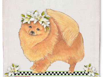 Selling: Pomeranian Dog Floral Kitchen Dish Towel Pet Gift