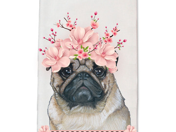 Selling: Pug Dog Floral Kitchen Dish Towel Pet Gift