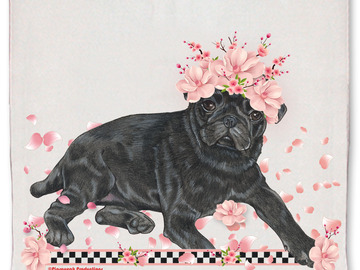 Selling: Pug Black Pug Dog Floral Kitchen Dish Towel Pet Gift