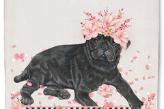 Selling: Pug Black Pug Dog Floral Kitchen Dish Towel Pet Gift