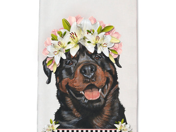 Selling: Rottweiler Dog Floral Kitchen Dish Towel Pet Gift