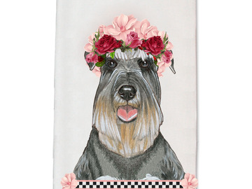 Selling: Schnauzer Dog Floral Kitchen Dish Towel Pet Gift