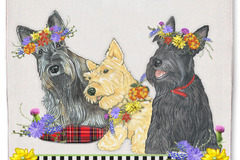 Selling: Scottish Terrier Scottie Dog Floral Kitchen Dish Towel Pet Gift