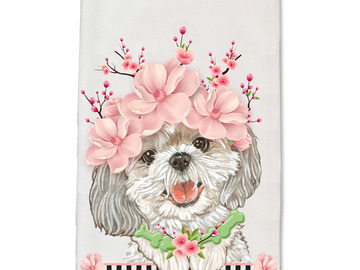 Selling: Shih Tzu Dog Floral Kitchen Dish Towel Pet Gift