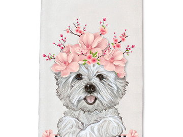 Selling: West Highland Terrier Dog Floral Kitchen Dish Towel Pet Gift