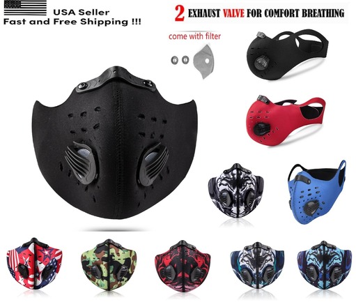 1000x MIX Face Mask With Active Carbon Filter Breathing Valves 