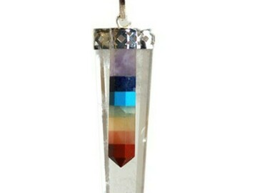 Selling: Crystal - 7 Chakra Bounded Thin Point Flat Pendant