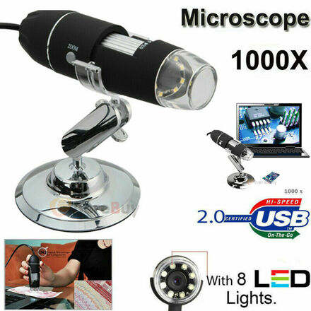 6 Pc Digital Microscope Endoscope 1000X2MP 8LED Magnifier Camera 