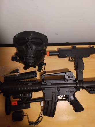 M83 rifle with attachments and spring gun with face mask and more