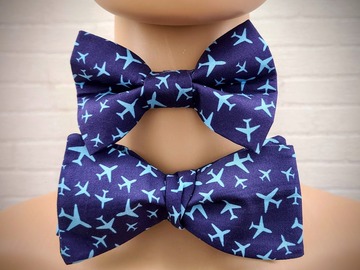  : Handmade bow tie set for father and son - Blue airplanes