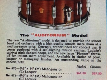 Wanted/Looking For/Trade: WANTED: Ludwig 6.5x15 "Auditorium Model" Snare