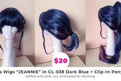 Selling with online payment: Arda Wigs Jeannie in CL-038 Dark Blue w/Pink Streaks