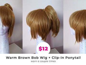 Selling with online payment: Warm Brown Bob Wig + Clip-In Ponytail