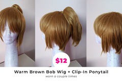 Selling with online payment: Warm Brown Bob Wig + Clip-In Ponytail