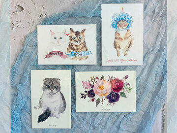  : Cat/kitty watercolour postcard set