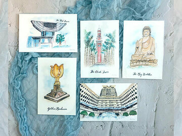  : Hong Kong watercolour illustrated collection postcard set