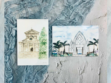  : pWatercolour church print postcard set