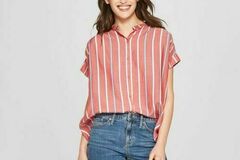 Buy Now: Women's Banded Striped Short Sleeve Woven Shirt M- Retail $2150