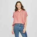 Buy Now: Women's Banded Striped Short Sleeve Woven Shirt M- Retail $2150