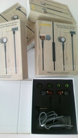 Small lot of 6 Sets Of Ecology Super Deep Bass Wired Wood Earbuds