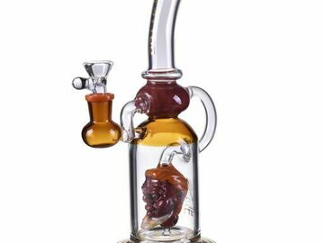  : Angry Face - 12" Inline Perc Bong - Tattoo Glass