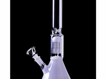 Post Now: 14" Beaker Base Bong with 8-Arm Tree Perc Water Pipe - White