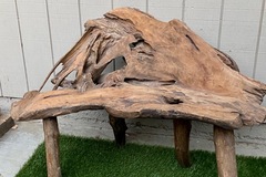 For Sale: Teak Root and Limb Bench with Angular Shape and Live Edges