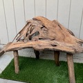 For Sale: Teak Root and Limb Bench with Angular Shape and Live Edges