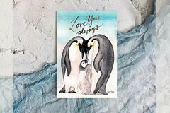  : Winter watercolour Emperor Penguin we love you post card