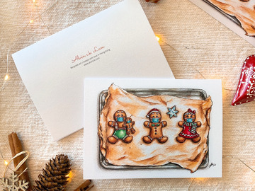  : Hand-painted Christmas Card | "Gingerbread Men in Masks"