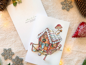  : Hand-painted Christmas Card | "Gingerbread House Arrest" 