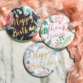  : Watercolour illustrated Happy Birthday and Thank you pins set