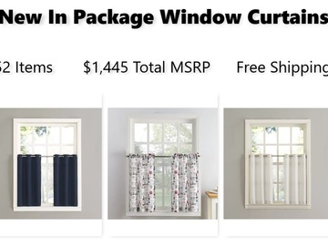 Bulk Lot (Liquidation & Wholesale):  Window Curtains, New In Package, 52 Items, Free Shipping!