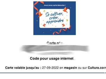 Vente: 2 e-cartes cadeaux Cultura (40€)