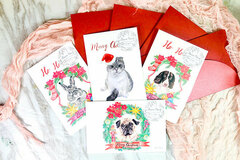  : Set of 4 Christmas Postcards - Illustrated Holiday Cards