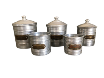 Vente: Série de 5 pots à épices en métal